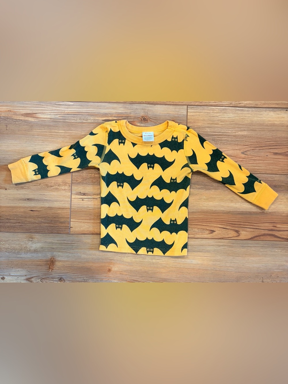 Hanna Andersson Yellow Long Sleeve Tee with Black Bat Print